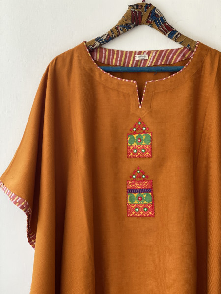 MUSTARD WOOLLEN EMBROIDERED KAFTAN