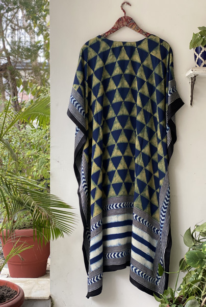 INDIGO AJRAKH HAND BLOCK MODAL SILK KAFTAN