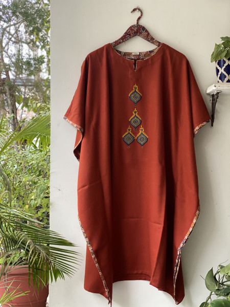 RUST WOOLLEN EMBROIDERED KAFTAN