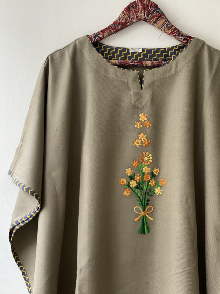 BEIGE WOOLLEN EMBROIDERED KAFTAN
