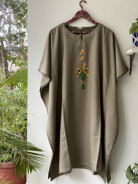 BEIGE WOOLLEN EMBROIDERED KAFTAN