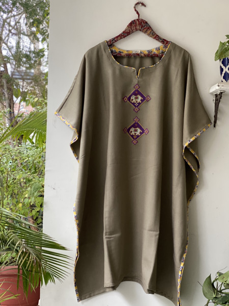 BEIGE WOOLLEN EMBROIDERED KAFTAN