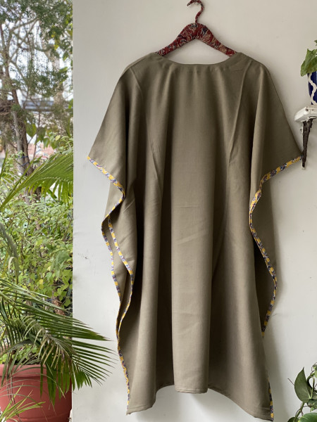 BEIGE WOOLLEN EMBROIDERED KAFTAN