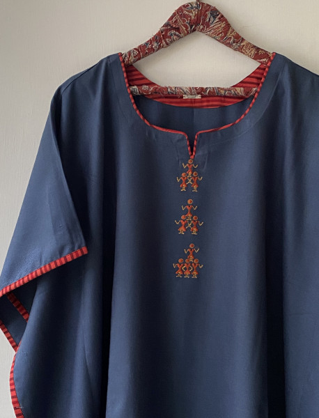 BLUISH-GREY WOOLLEN EMBROIDERED KAFTAN