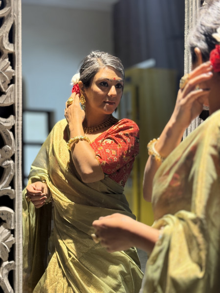 'PADMA' MEHNDI GREEN ZARI WOVEN MAHESHWARI SILK  SARI