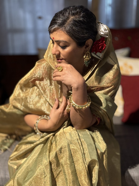 'PADMA' MEHNDI GREEN ZARI WOVEN MAHESHWARI SILK  SARI