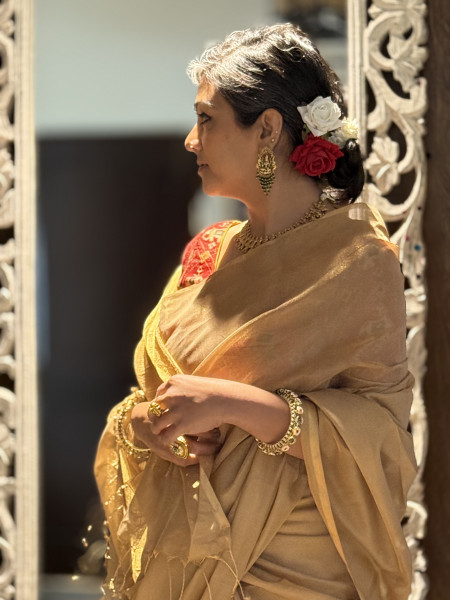 'SUNEHRI' GOLD ZARI WOVEN MAHESHWARI SILK  SARI