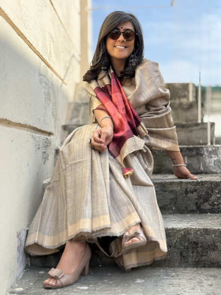 GREY HAND WOVEN TUSSAR SILK SARI