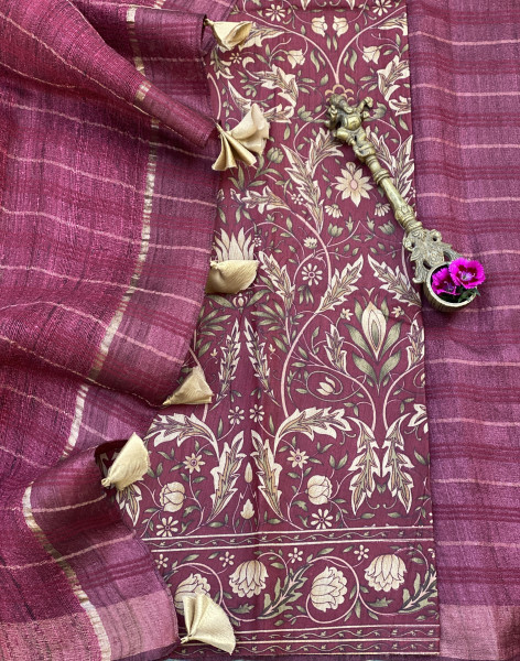 MAROON HAND ZARI WOVEN TUSSAR SILK SARI