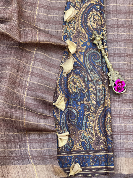 BROWN HAND ZARI WOVEN TUSSAR SILK SARI