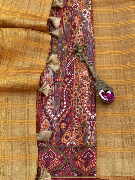 MUSTARD HAND ZARI WOVEN TUSSAR SILK SARI