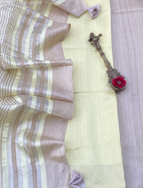 BEIGE HAND WOVEN TUSSAR SILK SARI