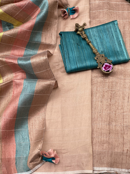 CARAMEL HAND WOVEN TUSSAR SILK SARI
