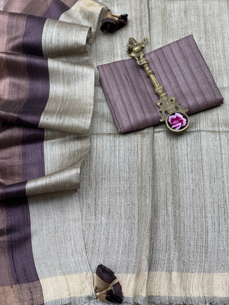 GREY HAND WOVEN TUSSAR SILK SARI