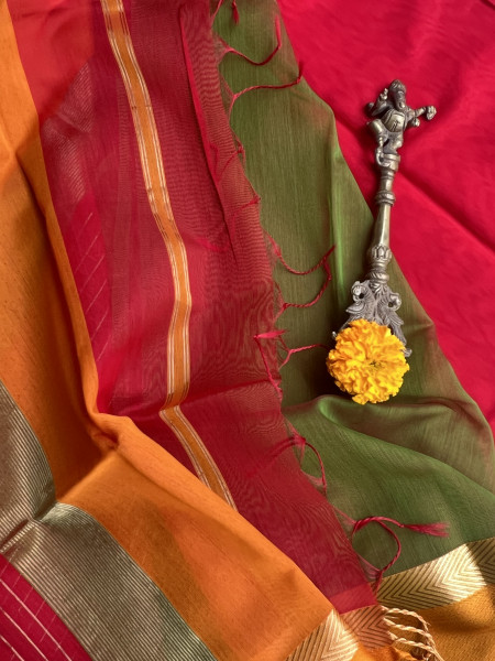 RED MAHESHWARI SILK & COTTON SARI