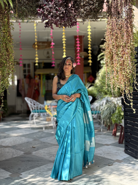 SKY BLUE KOSA SILK WOVEN ZARI SARI
