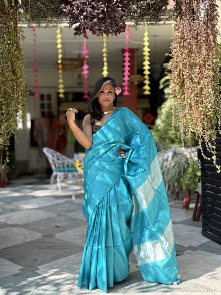 SKY BLUE KOSA SILK WOVEN ZARI SARI