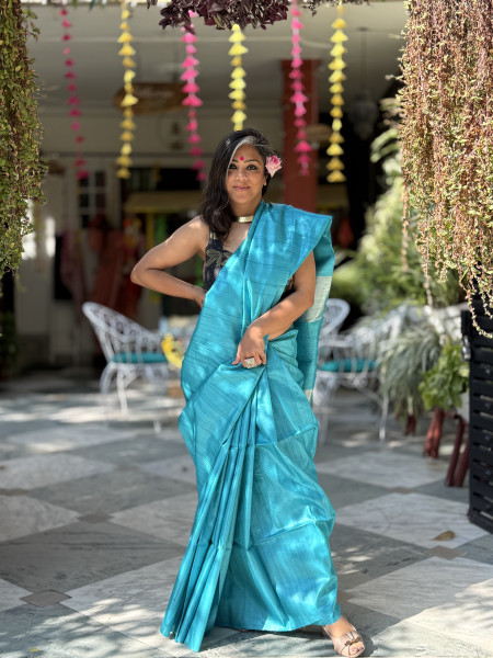 SKY BLUE KOSA SILK WOVEN ZARI SARI