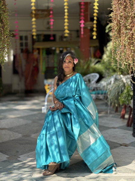 SKY BLUE KOSA SILK WOVEN ZARI SARI