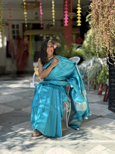 SKY BLUE KOSA SILK WOVEN ZARI SARI