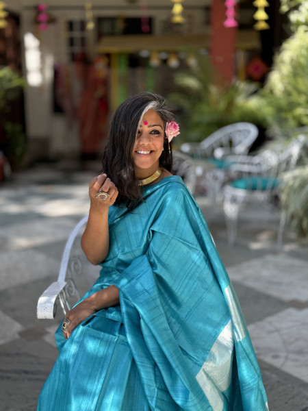 SKY BLUE KOSA SILK WOVEN ZARI SARI