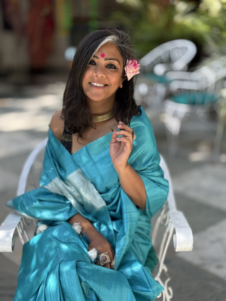 Image of SKY BLUE KOSA SILK WOVEN ZARI SARI