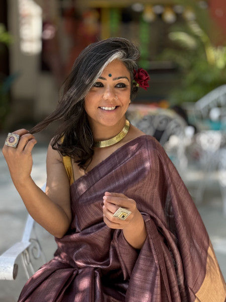 BROWN KOSA SILK WOVEN ZARI SARI