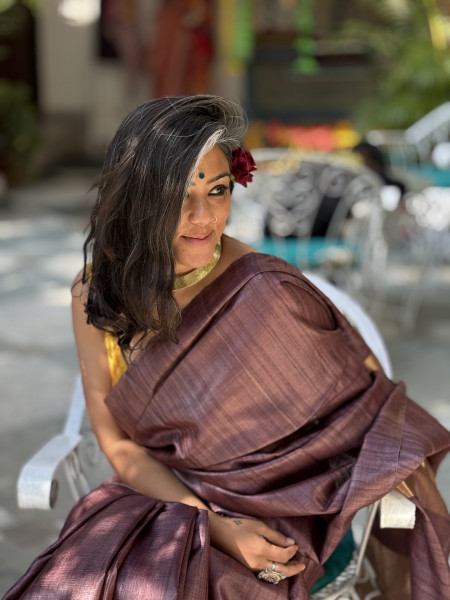 BROWN KOSA SILK WOVEN ZARI SARI