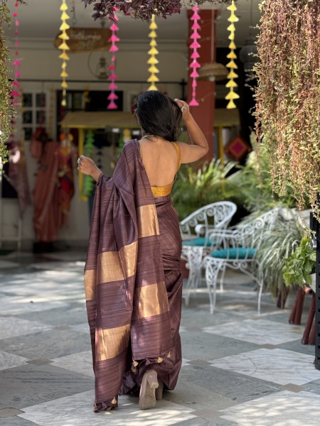 BROWN KOSA SILK WOVEN ZARI SARI