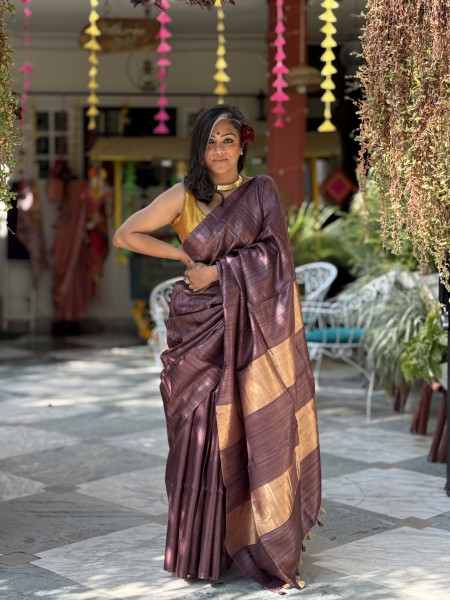 BROWN KOSA SILK WOVEN ZARI SARI