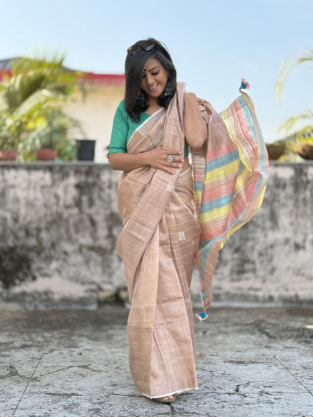 CARAMEL HAND WOVEN TUSSAR SILK SARI