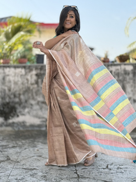 CARAMEL HAND WOVEN TUSSAR SILK SARI