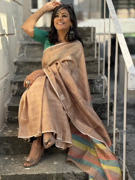 CARAMEL HAND WOVEN TUSSAR SILK SARI