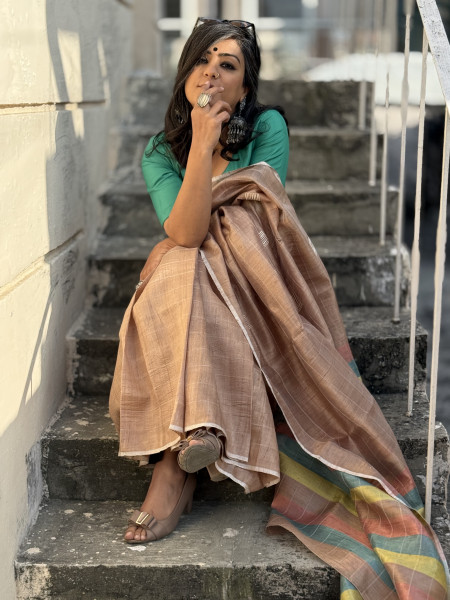 CARAMEL HAND WOVEN TUSSAR SILK SARI