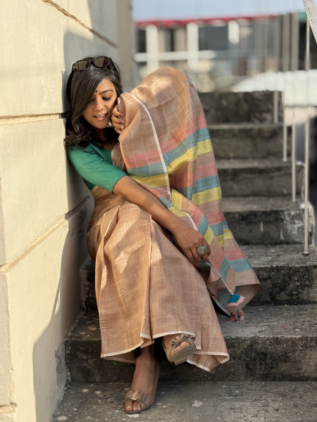 CARAMEL HAND WOVEN TUSSAR SILK SARI