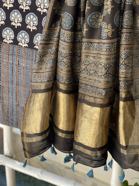 BLACK COTTON CHANDERI DUPATTA SET