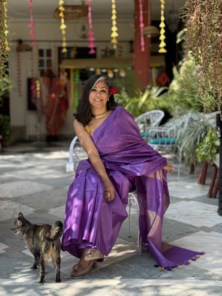 PURPLE KOSA SILK WOVEN ZARI SARI