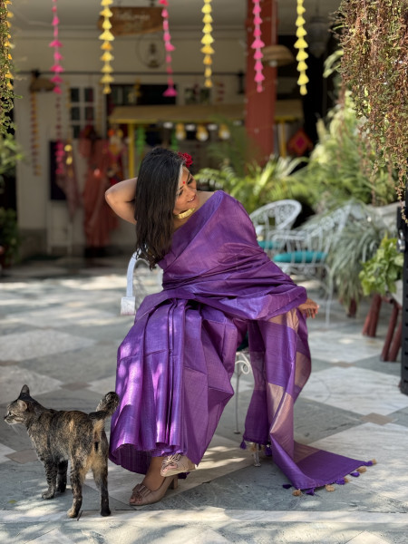 PURPLE KOSA SILK WOVEN ZARI SARI
