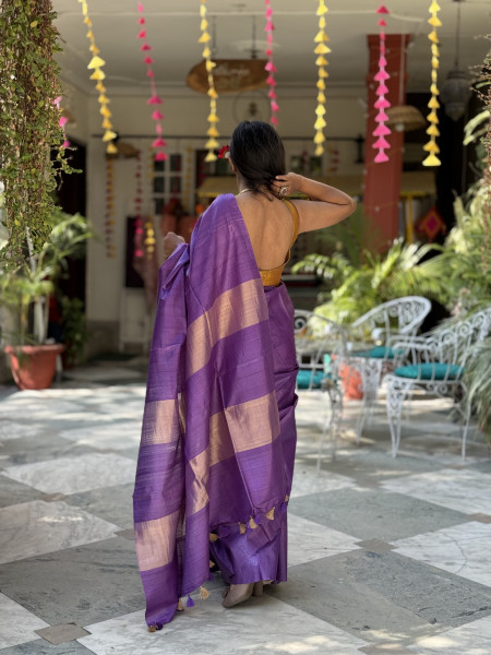 PURPLE KOSA SILK WOVEN ZARI SARI