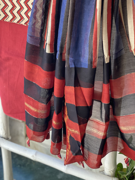 BEIGE-MAROON COTTON CHANDERI DUPATTA SET