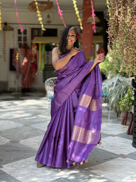 PURPLE KOSA SILK WOVEN ZARI SARI
