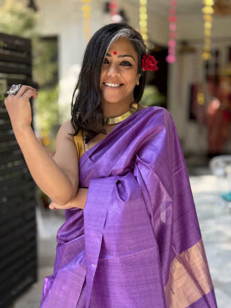 PURPLE KOSA SILK WOVEN ZARI SARI