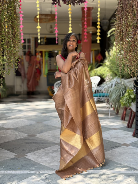 CARAMEL KOSA SILK WOVEN ZARI SARI