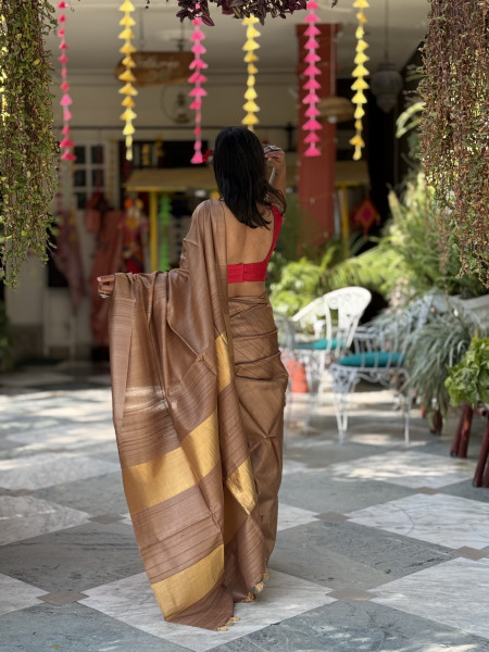 CARAMEL KOSA SILK WOVEN ZARI SARI