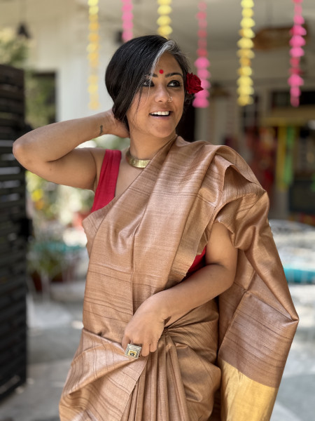 CARAMEL KOSA SILK WOVEN ZARI SARI