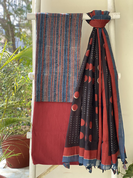 INDIGO-BLACK  AJRAKH BLOCK PRINT MUL COTTON DUPATTA SET