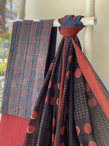 INDIGO-BLACK  AJRAKH BLOCK PRINT MUL COTTON DUPATTA SET