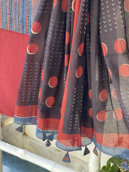 INDIGO-BLACK  AJRAKH BLOCK PRINT MUL COTTON DUPATTA SET