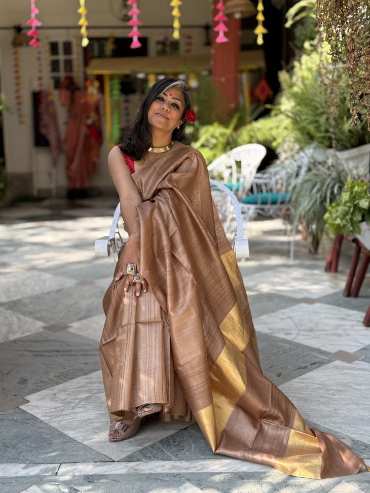 Image of CARAMEL KOSA SILK WOVEN ZARI SARI