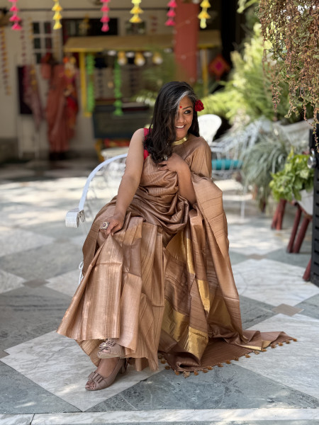 CARAMEL KOSA SILK WOVEN ZARI SARI